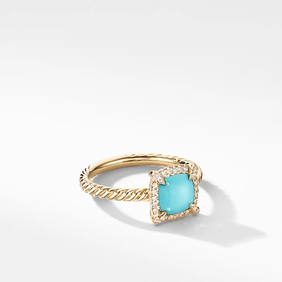 Petite Chatelaine Pavé Bezel Ring in 18K Yellow Gold with Turquoise and Diamonds, 7mm