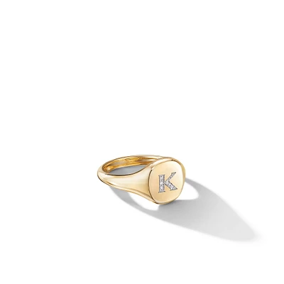 DY Initial Pinky Ring in 18K Yellow Gold with Diamond K, 9.8mm