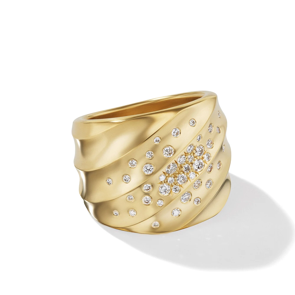 Cable Edge Saddle Ring in 18K Yellow Gold with Diamonds, 18.8mm