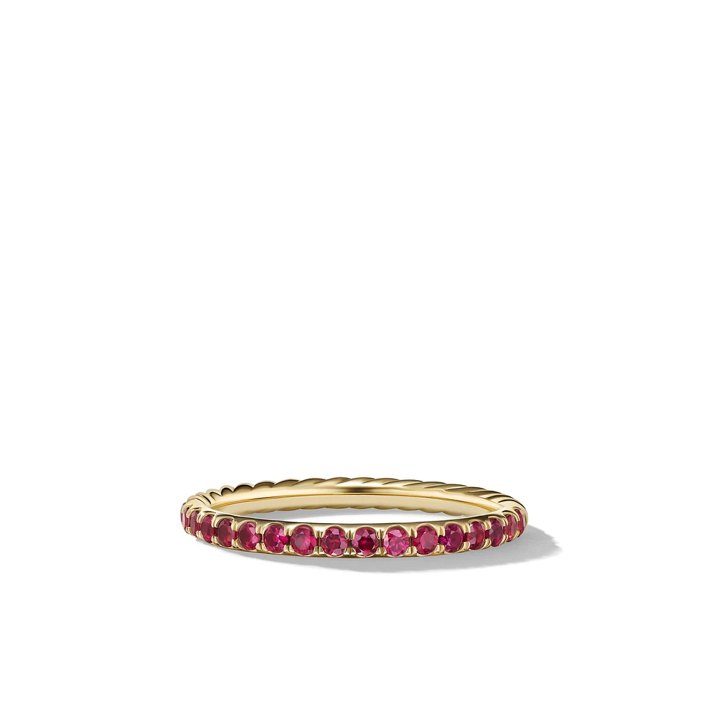 Cable Collectibles Stack Ring in 18K Yellow Gold with Pavé Rubies, 2mm