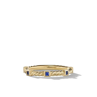 Cable Collectibles Stack Ring in 18K Yellow Gold with Blue Sapphires, 2mm