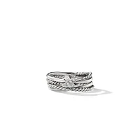 X Crossover Band Ring in Sterling Silver with Diamonds