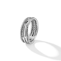 X Crossover Band Ring in Sterling Silver with Diamonds