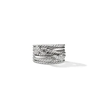 Double X Crossover Ring in Sterling Silver with Diamonds, 13mm