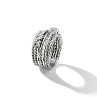 Double X Crossover Ring in Sterling Silver with Diamonds, 13mm