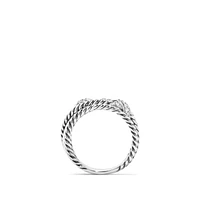 Double X Crossover Ring in Sterling Silver with Diamonds, 13mm
