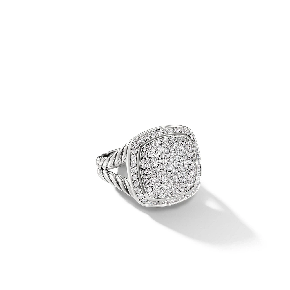 Albion Ring in Sterling Silver with Pavé Diamonds, 14mm