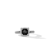 Petite Chatelaine Pavé Bezel Ring in Sterling Silver with Black Onyx and Diamonds, 7mm