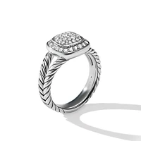 Petite Albion Ring in Sterling Silver with Pavé Diamonds, 7mm