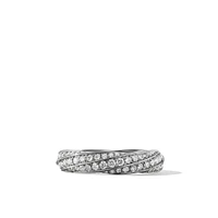 Cable Edge Band Ring in Sterling Silver with Diamonds