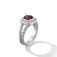 Petite Albion Ring in Sterling Silver with Garnet and Diamonds