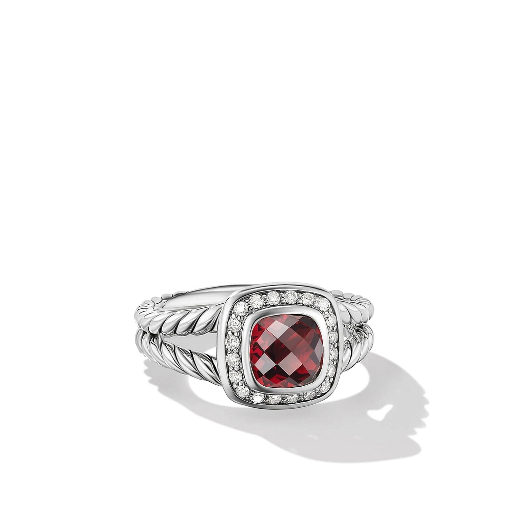 Petite Albion Ring in Sterling Silver with Garnet and Diamonds