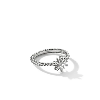 Petite Starburst Ring in Sterling Silver with Diamonds, 10mm