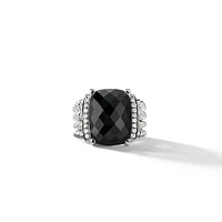 Wheaton Ring in Sterling Silver with Black Onyx and Diamonds, 16mm