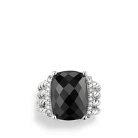 Wheaton Ring in Sterling Silver with Black Onyx and Diamonds, 16mm