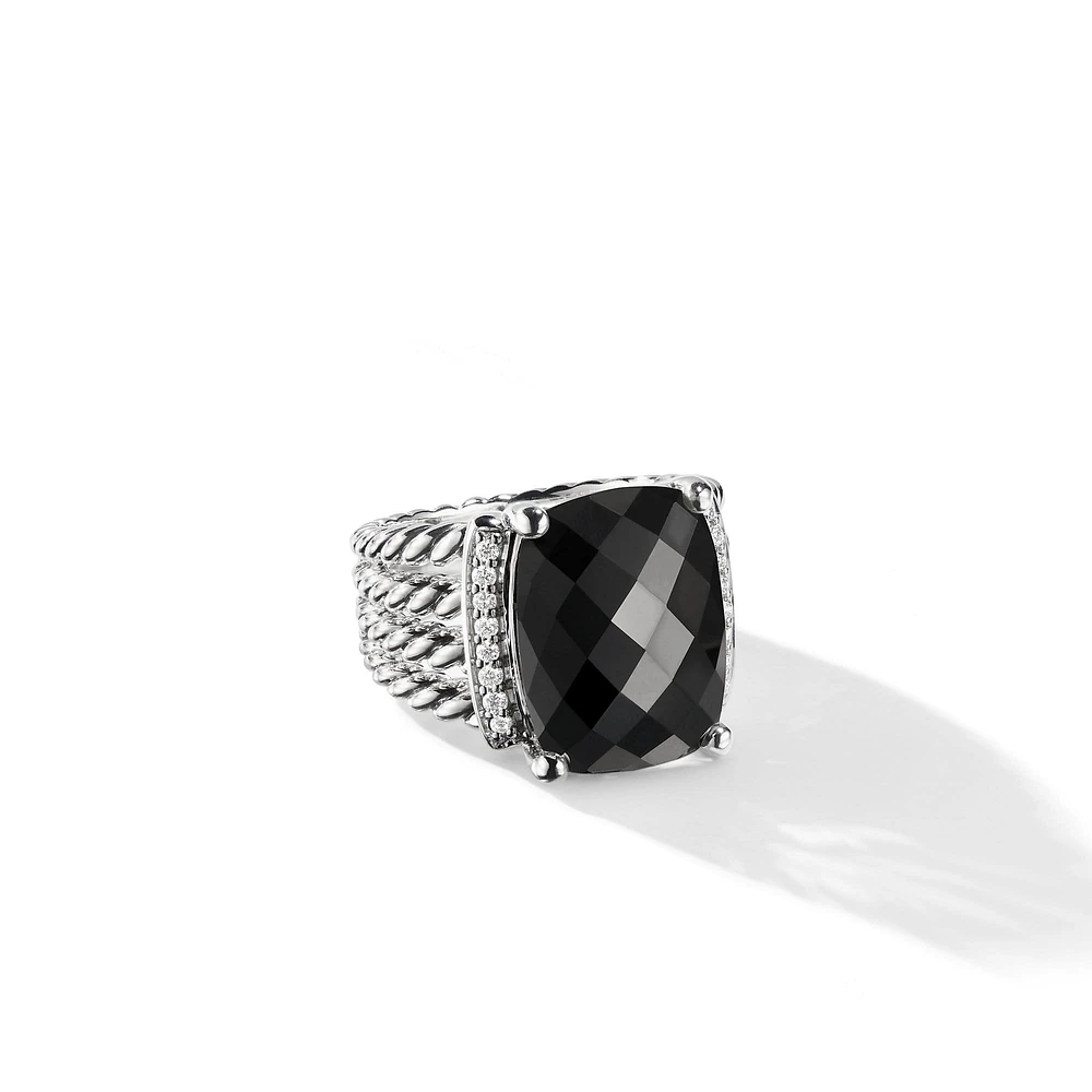 Chevron Pinky Ring in 18K White Gold with Diamonds, 10mm