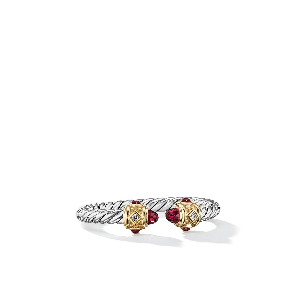 Renaissance Ring in Sterling Silver with 14K Yellow Gold, Rhodolite Garnet and Diamonds, 2.3mm