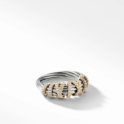 Petite Cable Ring in Sterling Silver with 14K Yellow Gold and Blue Topaz, 2.8mm