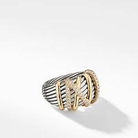 Petite Cable Ring in Sterling Silver with 14K Yellow Gold