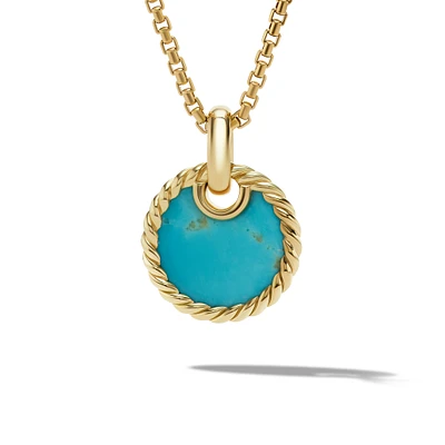 DY Elements Disc Pendant in 18K Yellow Gold with Turquoise, 15.5mm