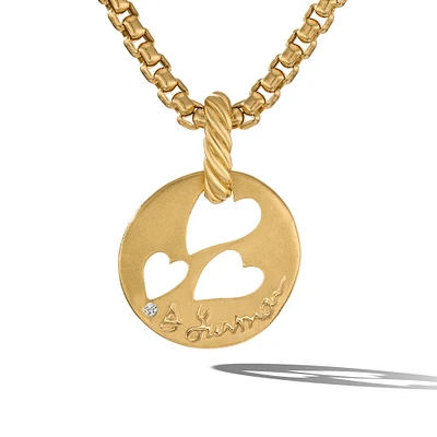 DY Elements Open Hearts Pendant in 18K Yellow Gold with Diamond, 16mm