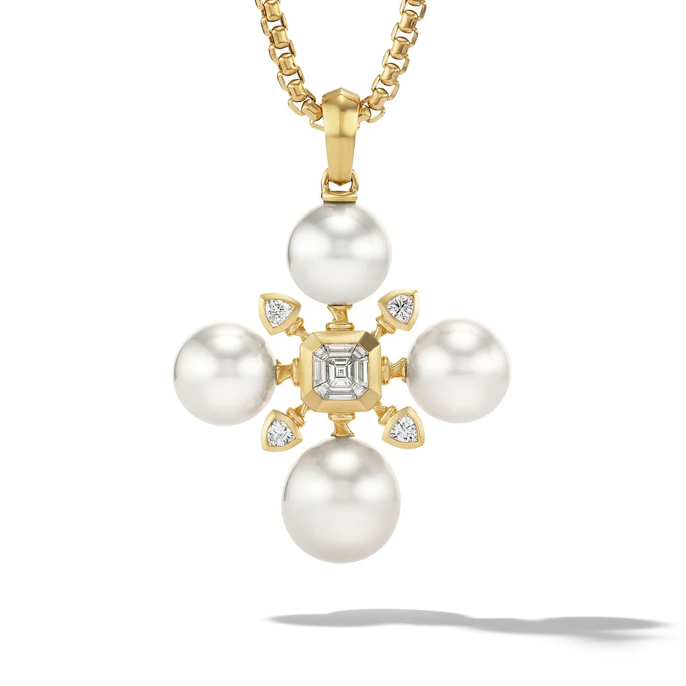 Renaissance Pearl Pendant in 18K Yellow Gold with Pearls and Diamonds, 44.5mm