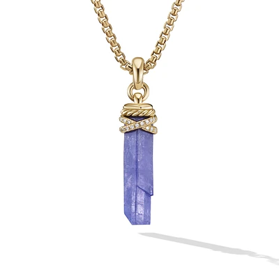 Wrapped Crystal Amulet in Tanzanite Crystal with 18K Yellow Gold and Diamonds, 46mm