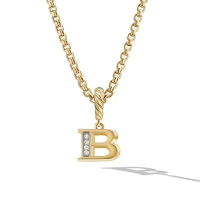 Pavé Initial Pendant in 18K Yellow Gold with Diamond B