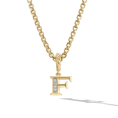 Pavé Initial Pendant in 18K Yellow Gold with Diamond F