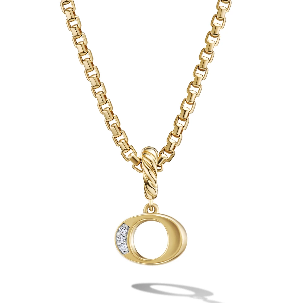 Pavé Initial Pendant in 18K Yellow Gold with Diamond O