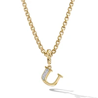 Pavé Initial Pendant in 18K Yellow Gold with Diamond U