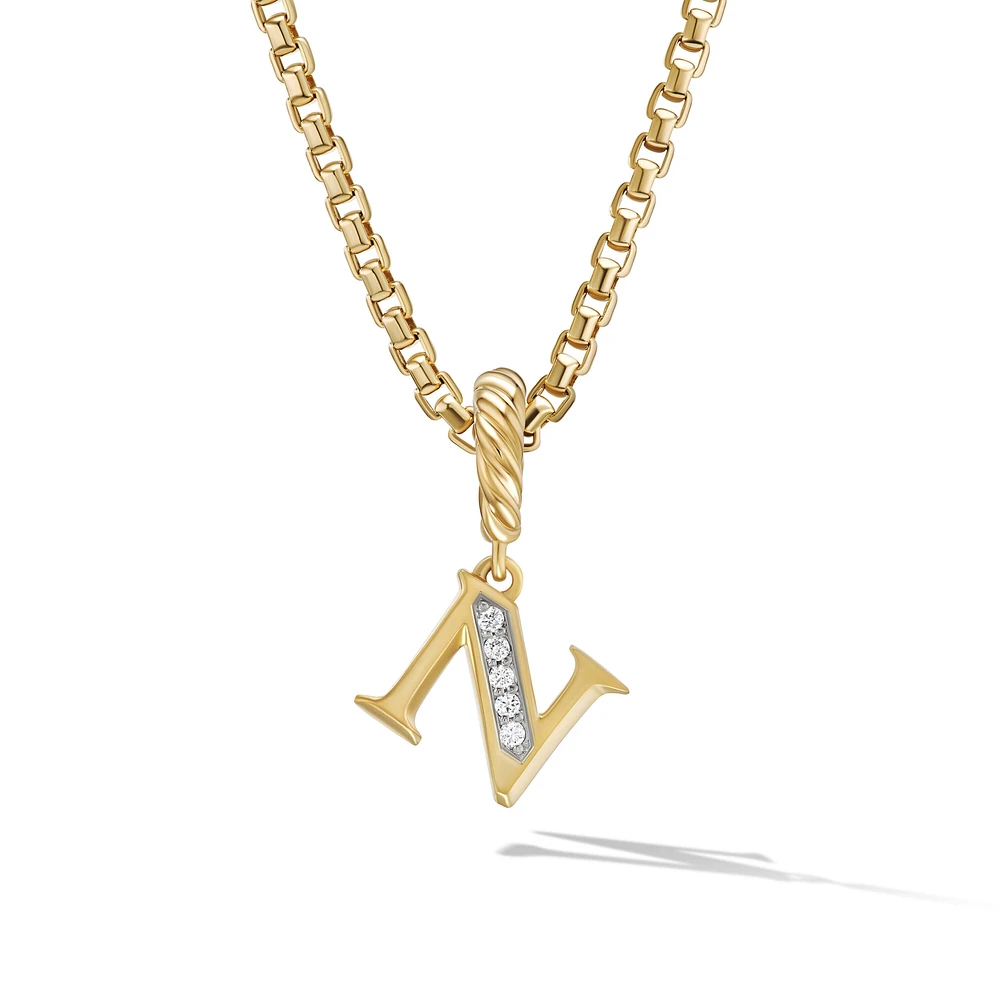 Pavé Initial Pendant in 18K Yellow Gold with Diamond N