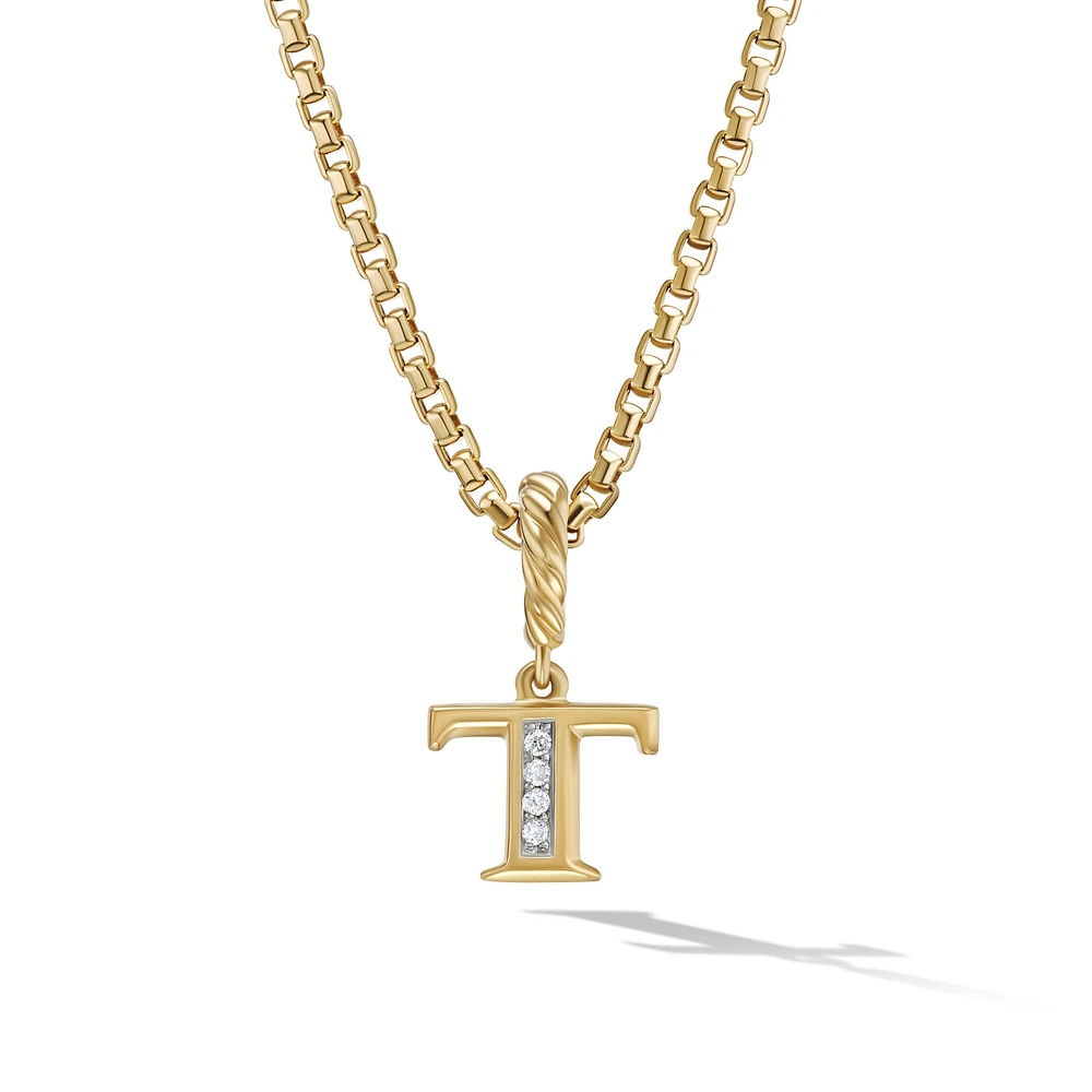 Pavé Initial Pendant in 18K Yellow Gold with Diamond T