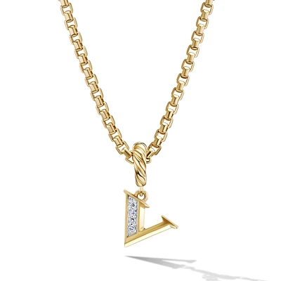 Pavé Initial Pendant in 18K Yellow Gold with Diamond V