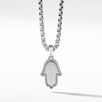 Hamsa Amulet in 18K White Gold with Pavé Diamonds and Blue Sapphire, 26mm