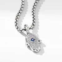 Hamsa Amulet in 18K White Gold with Pavé Diamonds and Blue Sapphire, 26mm