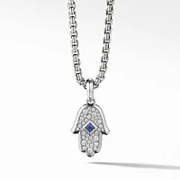 Hamsa Amulet in 18K White Gold with Pavé Diamonds and Blue Sapphire, 26mm