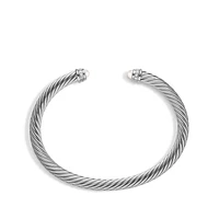 Classic Cable Bracelet in Sterling Silver with Pearls and Diamonds, 5mm