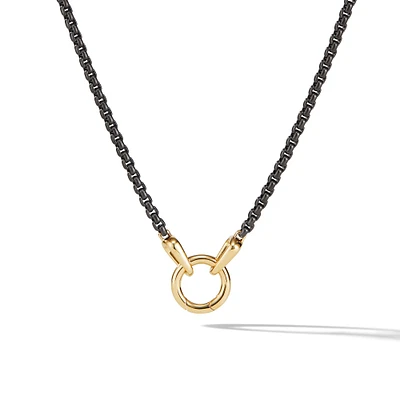 Smooth Amulet Box Chain Necklace in Stainless Steel with 18K Yellow Gold