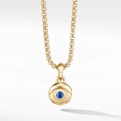 Evil Eye Amulet in 18K Yellow Gold with Blue Sapphire, 14.5mm