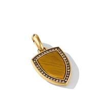 Shield Amulet in 18K Yellow Gold with Tigers Eye and Cognac Diamonds, 27mm