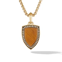 Shield Amulet in 18K Yellow Gold with Tigers Eye and Cognac Diamonds, 27mm