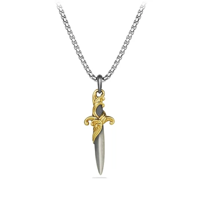 Waves Dagger Amulet in Sterling Silver with 18K Yellow Gold, 43.8mm