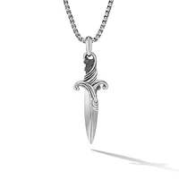 Waves Dagger Amulet in Sterling Silver with Black Diamonds, 43.8mm