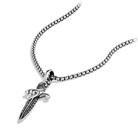 Waves Dagger Amulet in Sterling Silver with Black Diamonds, 43.8mm