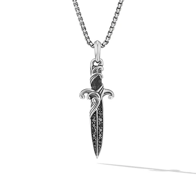 Waves Dagger Amulet in Sterling Silver with Black Diamonds, 43.8mm