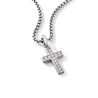Streamline Cross Pendant in Sterling Silver with Diamonds, 23mm