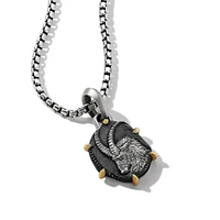 Capricorn Amulet in Sterling Silver with 18K Yellow Gold, 33mm