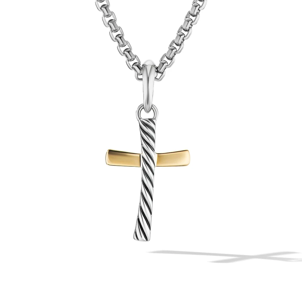 Cable Cross Amulet in Sterling Silver with 18K Yellow Gold, 24mm