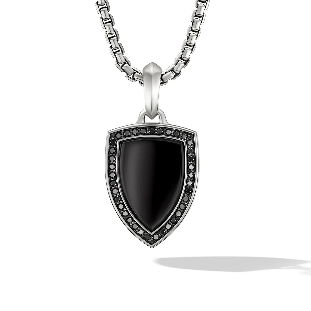 Shield Amulet in Sterling Silver with Black Onyx and Black Diamonds, 27mm